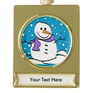 Holiday Snowman Gold Plated Banner Ornament