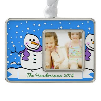 Holiday Snowman Silver Plated Framed Ornament