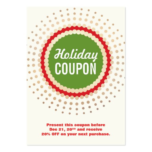 Holiday Store Coupon Promotional Business Card (front side)