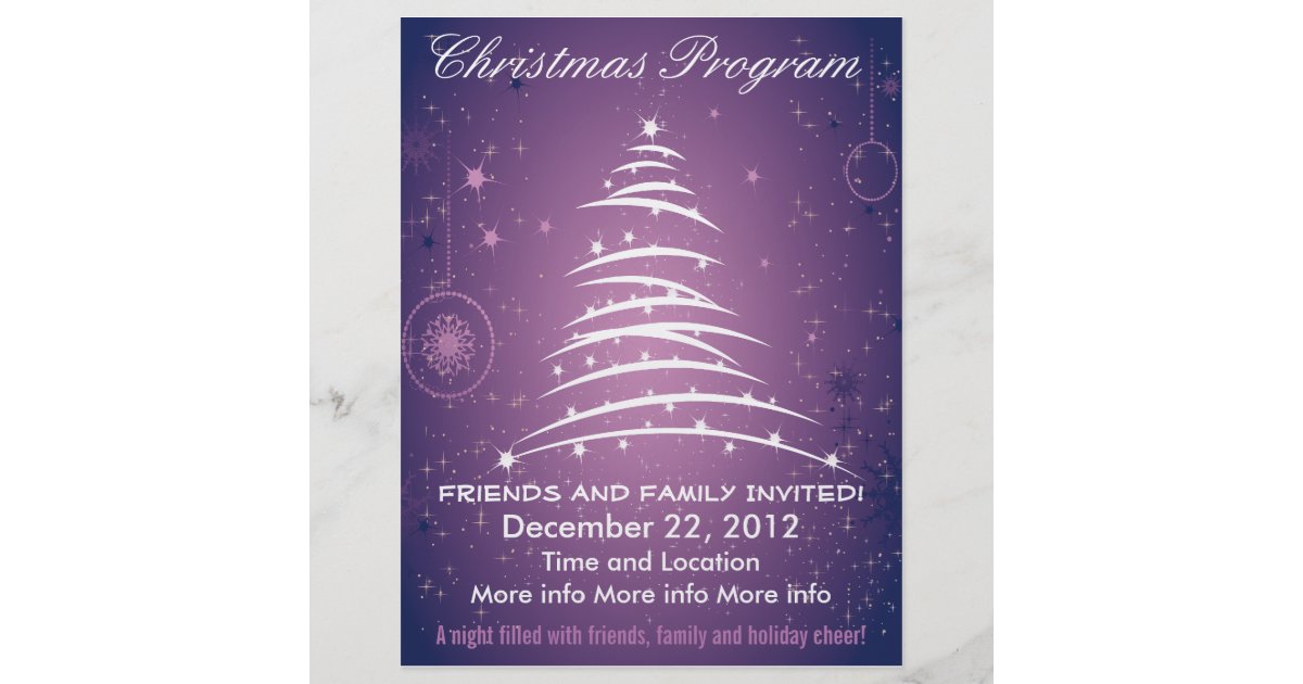 Holiday Tree Purple Christmas Program Flyer | Zazzle