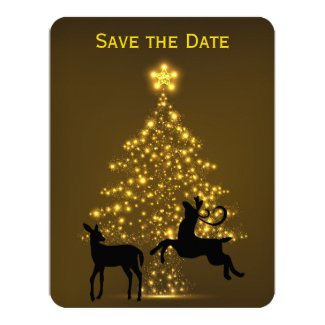 Holiday Tree with Deer Wedding Save the Date 4.25x5.5 Paper Invitation Card