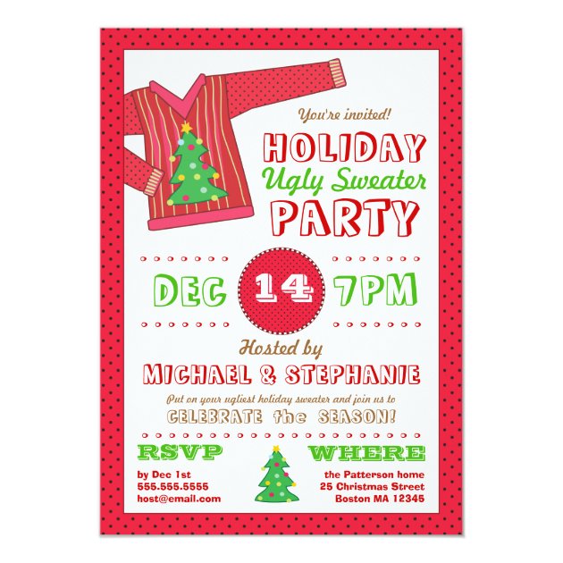 Holiday Ugly Sweater Christmas Party Invitation (front side)