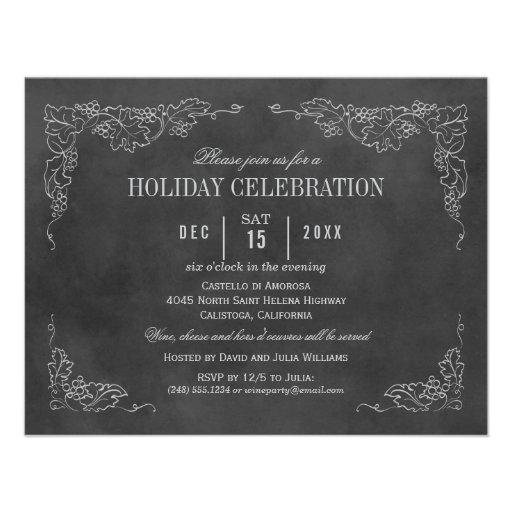 Holiday Wine Party Invitation | Black Chalkboard