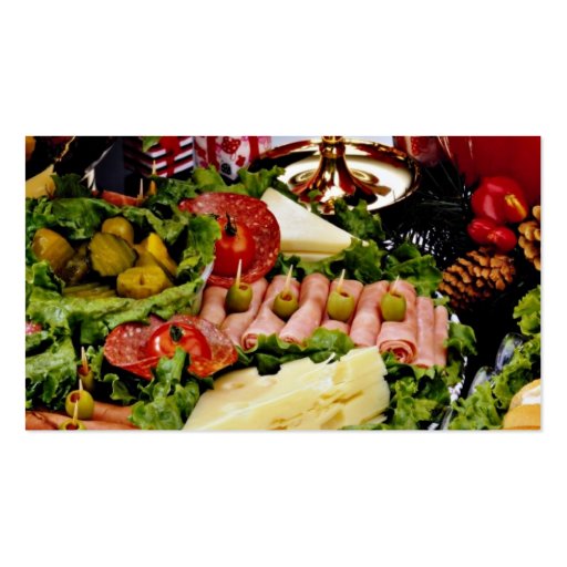 Holiday with deli platter, punch bowl and poinsett business card templates (back side)