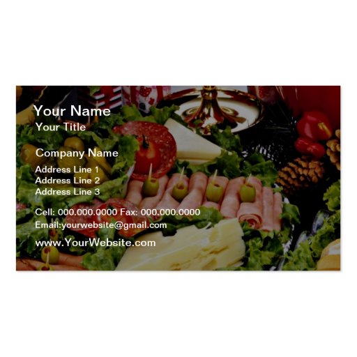 Holiday with deli platter, punch bowl and poinsett business card templates