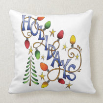 Holidays Wrapped with Christmas Lights and Stars Throw Pillows