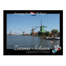 Holland Zaanse Schans Windmil 3D Anaglyph Postcard