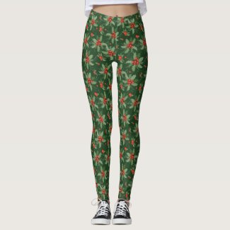 Holly and Berries All-Over Print Leggings