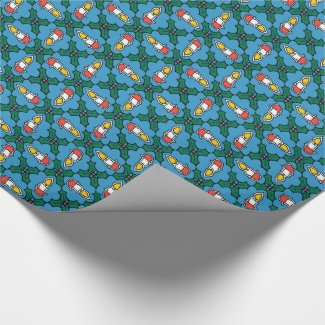 Holly and Candles Christmas Giftwrap: Blue Gift Wrapping Paper