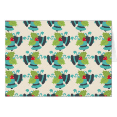 Holly and Jingle Bells Retro Christmas Pattern Card