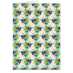 Holly and Jingle Bells Retro Christmas Pattern Greeting Card
