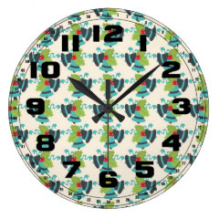 Holly and Jingle Bells Retro Christmas Pattern Round Wall Clock