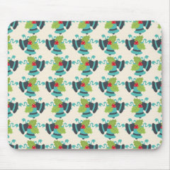 Holly and Jingle Bells Retro Christmas Pattern Mouse Pads