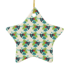 Holly and Jingle Bells Retro Christmas Pattern Ornaments