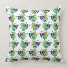Holly and Jingle Bells Retro Christmas Pattern Throw Pillows