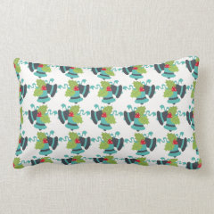 Holly and Jingle Bells Retro Christmas Pattern Pillow