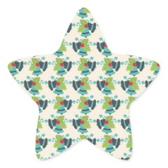 Holly and Jingle Bells Retro Christmas Pattern Star Stickers