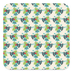 Holly and Jingle Bells Retro Christmas Pattern Square Stickers