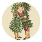 round_sticker - Cute vintage children are sharing a kiss. They are dressed in Holly and Mistletoe.: Sizes 