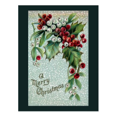 Holly and Mistletoe Vintage Christmas Post Card