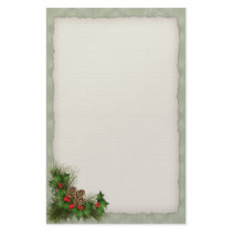 Holly and Pine Cone Christmas Stationery