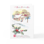 Holly and Snow Covered Scene Vintage Christmas cards