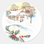 Holly and Snow Covered Scene Vintage Christmas Stickers