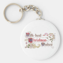 Holly and Winter Scene Vignette Vintage Christmas Keychain