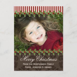 Holly Berry Christmas Photo Postcard