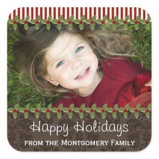 Holly Berry Christmas Photo Gift Labels Stickers