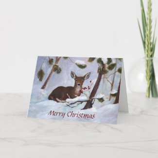 Holly Berry Deer Christmas Card card
