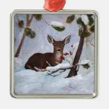Holly Berry Deer Ornament