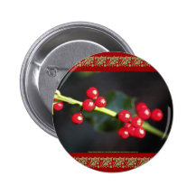 holly berry macro pinback button