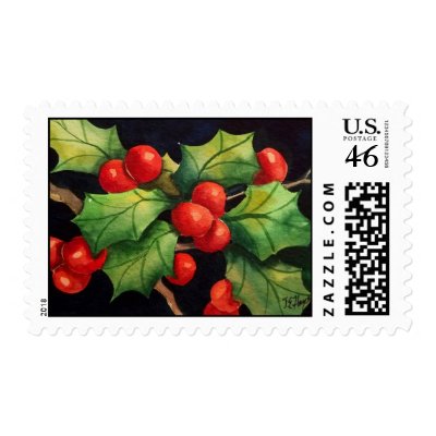 Holly Berry Night Postage Stamp