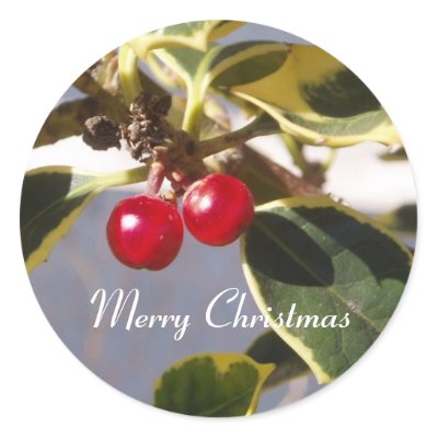 Holly & Berry Round Sticker