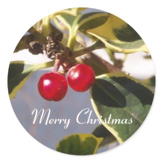 Holly & Berry Round Sticker 
