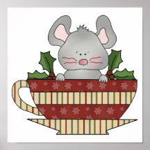 holly christmas cup mouse posters