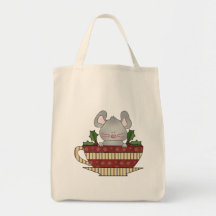 holly christmas cup mouse tote bags
