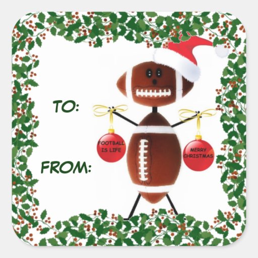 holly christmas football gift tag square sticker zazzle holly christmas football gift tag square sticker zazzle