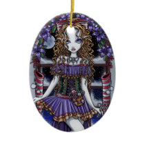 holly, christmas, xmas, party, fairy, purple, flowers, moon, snow, fantasy, myka, jelina, big, eyed, art, Ornament with custom graphic design