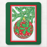 Holly Glass Ball Ornament on Christmas Tree Mouse Pad