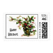 holly happy holidays postage