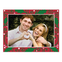 Holly Holiday Red and Green Photo Postcard
