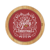 Holly Jolly Christmas Chalkboard Holiday Party Red Round Cheeseboard