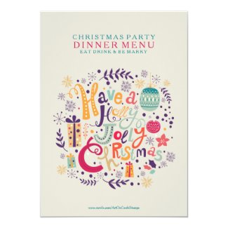 Holly Jolly Christmas Dinner Party Menu 5x7 Paper Invitation Card