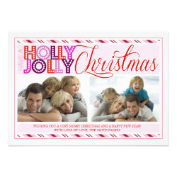 Holly Jolly Christmas Modern Striped Photo Card