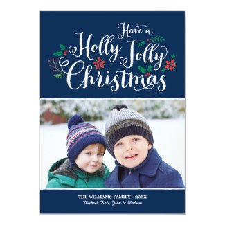 Holly Jolly Christmas | Navy Photo Card Greeting Custom Invite