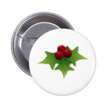 Holly Leaf with Berries Pinback Buttons