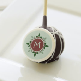 Holly Leaves Monogram Green Red Christmas Holidays Cake Pops