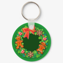 HOLLY, PINWHEELS & GINGER WREATH by SHARON SHARPE keychains